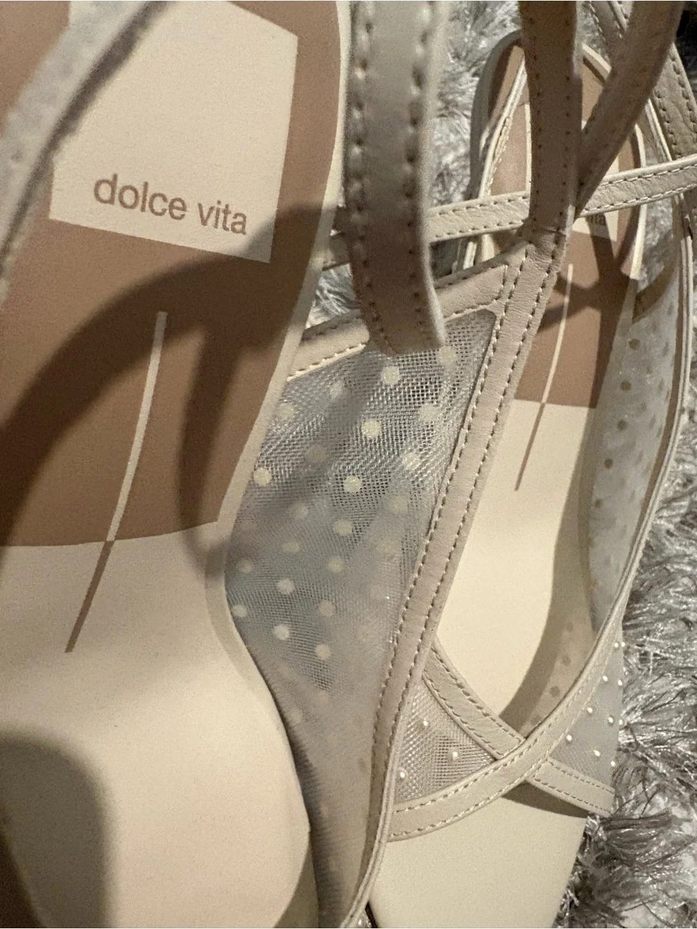Dolce Vita Ivory Pearl-Studded Crisscross Slingback Heels